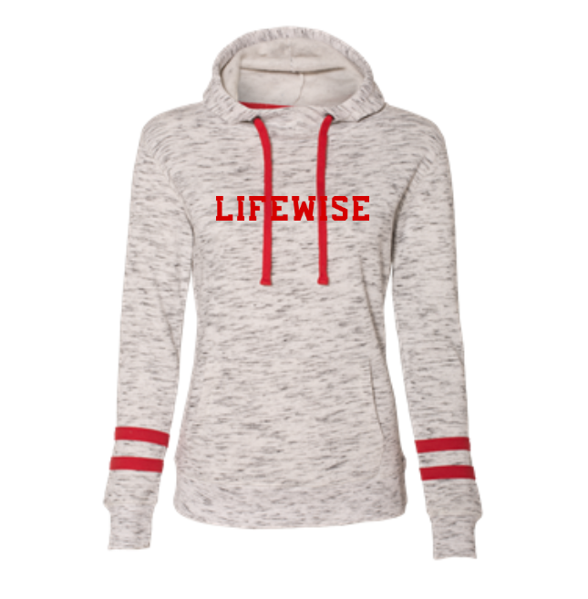 Womenâ€™s MÃ©lange Fleece Striped-Sleeve Hooded Sweatshirt