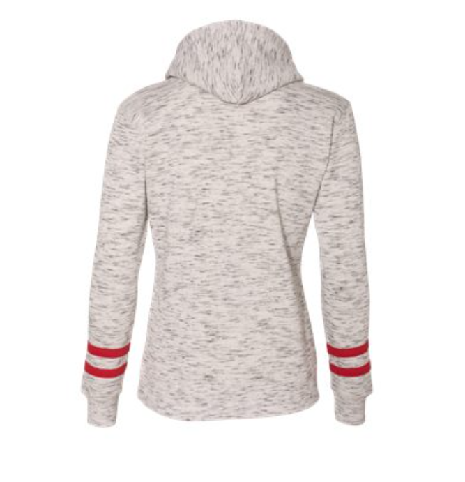 Womenâ€™s MÃ©lange Fleece Striped-Sleeve Hooded Sweatshirt